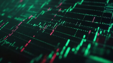 Poster - digital data visualization with bright green and red lines