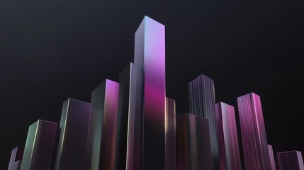 Poster - Abstract Digital Cityscape with Colorful Towers in Dark Background