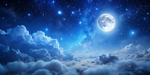 Wall Mural - Celestial Landscape of a Full Moon and Starry Night Above a Sea of Clouds