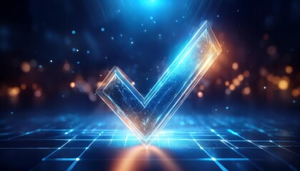 Poster - A luminous check mark glows against a digital backdrop, symbolizing approval and success in a futuristic style.