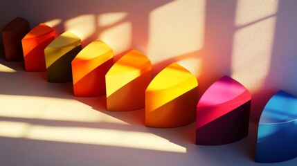 Poster - Colorful Geometric Shapes with Light Shadows on a Soft Background