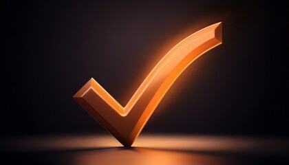 Poster - A 3D orange checkmark glows against a dark background, symbolizing approval, success, or completion.