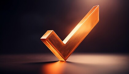 Poster - A glowing orange checkmark stands out against a dark background, symbolizing approval, success, or completion.