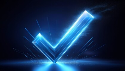 Poster - A glowing blue checkmark symbolizing approval and success against a dark background.