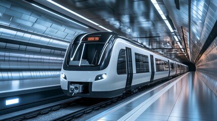 Aufkleber - Modern Sleek Train in Futuristic Subway Tunnel with High Tech Design