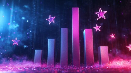 Poster - Vibrant 3D Bar Graph with Stars in Colorful Abstract Background