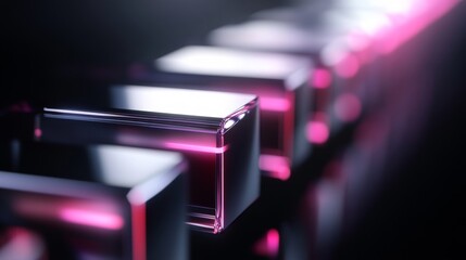 Poster - Abstract Design of Reflective Blocks with Neon Light Effects