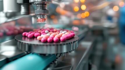 Poster - Pharmaceutical manufacturing facility quality control in industrial environment close-up