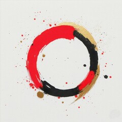 Poster - Fluid dreamlike abstract watercolor representation of new year elements in red and gold