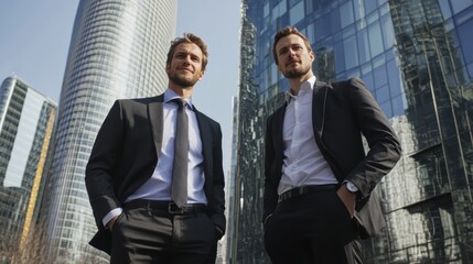 Poster - Business professionals networking in urban environment cityscape corporate photography daylight business growth