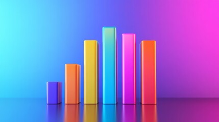 Fototapete - Colorful 3D Bar Graph Against Vibrant Gradient Background