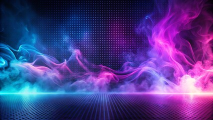 Wall Mural - abstract vibrant purple and blue smoke swirls above a dark perforated surface