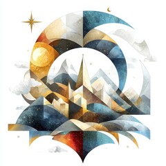 Poster - Whimsical abstract nativity design artistic space digital art muted harmonious colors elevated perspective spiritual concept
