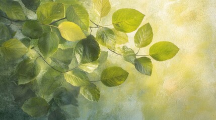 Poster - Nature-inspired artwork of green leaves serene environment digital painting tranquil viewpoint organic concept for relaxation