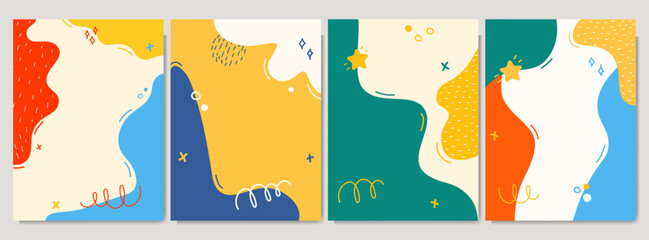 Poster - Vector illustration. Colorful childish background. Hand drawn memphis pattern doodle shapes and lines. Design elements for cover, brochure, magazine, poster, flyer. Trendy abstract colorful background