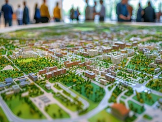 urban developers reviewing plans for green public spaces in a city