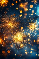 Poster - Vibrant Fireworks Display in Night Sky with Bokeh Lights for Celebration and Festivity