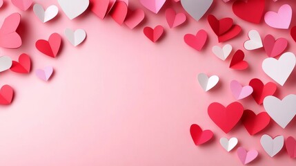 Poster - Valentine's Day Paper Hearts on Pink Background for Love Theme
