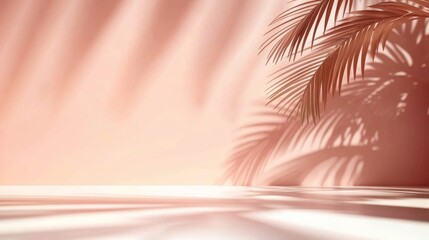 Leinwandbilder - Minimalist Palm Leaf Shadows on Soft Pink Wall for Product Presentation
