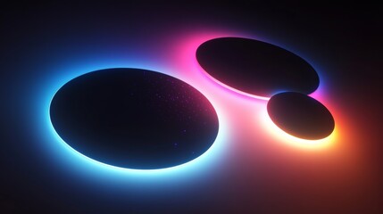 Poster - Abstract Neon Circles with Glowing Edges in Dark Gradient Background Minimalist Graphic Resource