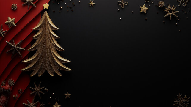 Christmas border with decoration ornaments elements on black background.