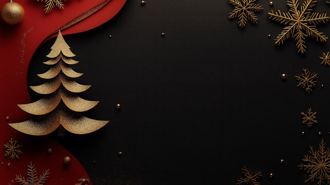 Christmas border with decoration ornaments elements on black background.