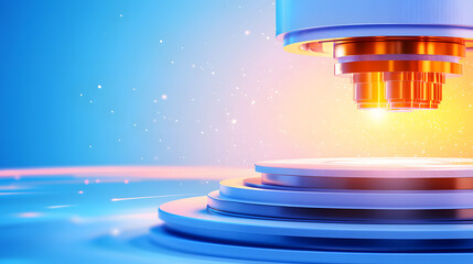 Poster - A close-up of a futuristic cutting or machining tool, glowing with vibrant colors, set against a smooth surface, highlighting technological precision