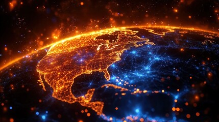 Poster - Stunning Visualization of Earth at Night Showing Illuminated Cities and Complex Networks of Lights Representing Technology and Connectivity