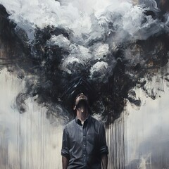 Wall Mural - Overwhelmed: A Man and the Storm Within