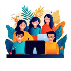 Poster - three people are sitting on a couch, each with a laptop