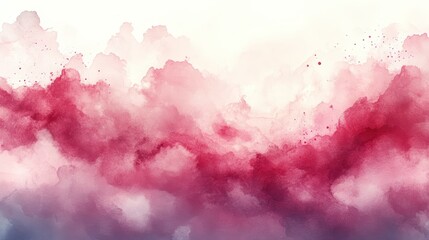 Poster - Abstract watercolor painting with red and pink clouds blending seamlessly against a soft light background for artistic and creative design projects