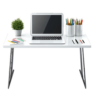 Modern Minimalist Workspace Setup: White Laptop Table with Accessories