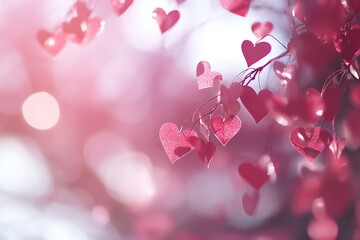 Wall Mural - A Valentine's Day background with floating hearts in shades of red and white, creating an enchanting atmosphere for love-themed designs