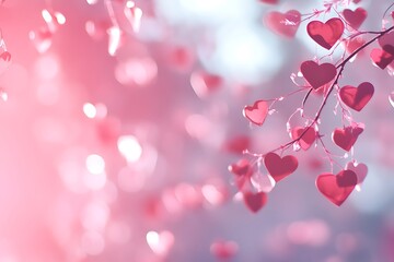 Wall Mural - A Valentine's Day background with floating hearts in shades of red and white, creating an enchanting atmosphere for love-themed designs