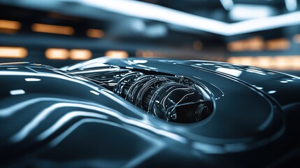 Poster - Close-up of a sleek engine design showcasing advanced automotive technology.