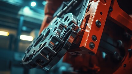 Poster - Close-up of industrial machinery showcasing intricate components and engineering design.