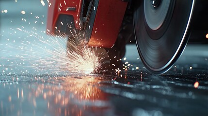 Poster - A close-up of a cutting tool creating sparks on a metal surface.