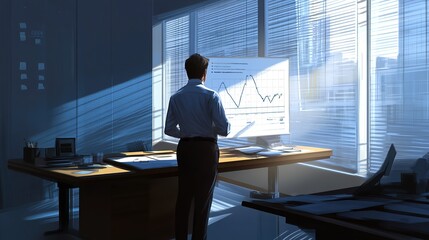 Aufkleber - Business professional analyzing graphs in a modern office setting.
