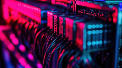 Poster - A close-up view of server hardware with colorful LED lighting.