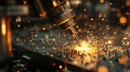 Poster - A close-up of a machine tool creating sparks during a metalworking process.