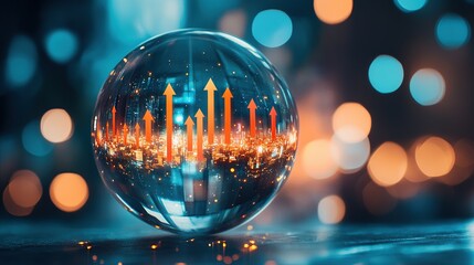 Poster - A crystal ball with upward arrows, symbolizing growth and progress.