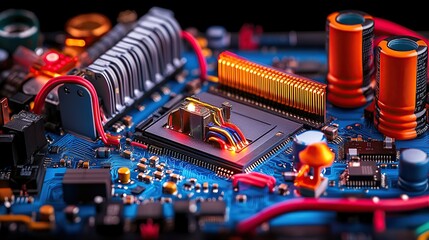 Poster - Close-up of a colorful circuit board with various electronic components.