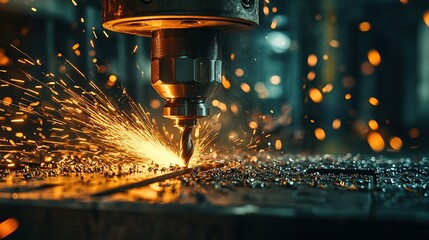 Poster - A close-up of a metal cutting process creating sparks in an industrial setting.