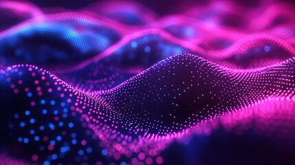 Poster - Abstract digital landscape with glowing dots creating wave-like patterns.