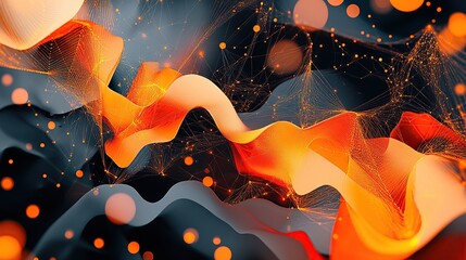 Poster - Abstract flowing shapes with vibrant colors and glowing particles.