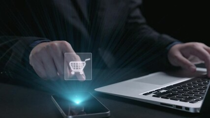 Poster - business person integrates omni-channel strategies, enhancing online shopping and marketing reach. d