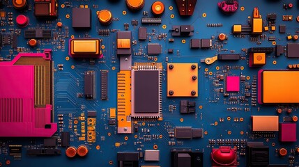 Poster - A close-up view of a colorful electronic circuit board with various components.