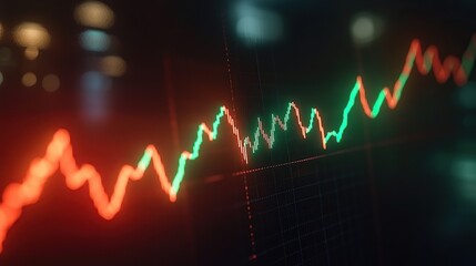 Poster - A close-up of a fluctuating stock market graph with vibrant colors.