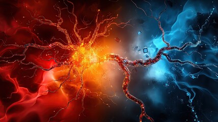 Poster - Abstract representation of neural connections in contrasting colors.