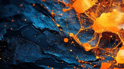 Poster - Abstract digital artwork featuring vibrant orange and blue connections and textures.